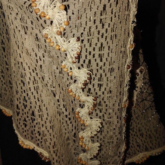 Jessica London Plus Size Boho Hippie Kimono Tassel Brown Cardigan Crochet Beads - Picture 7 of 12